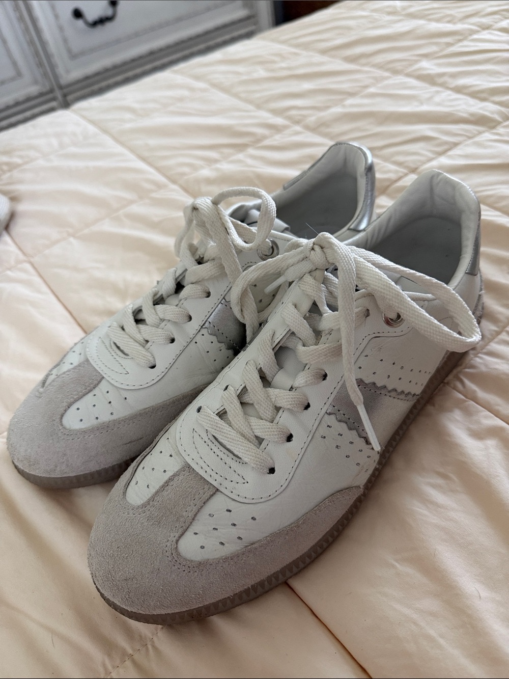 Women's White and Light Gray Lace-Up Fashion Sneakers